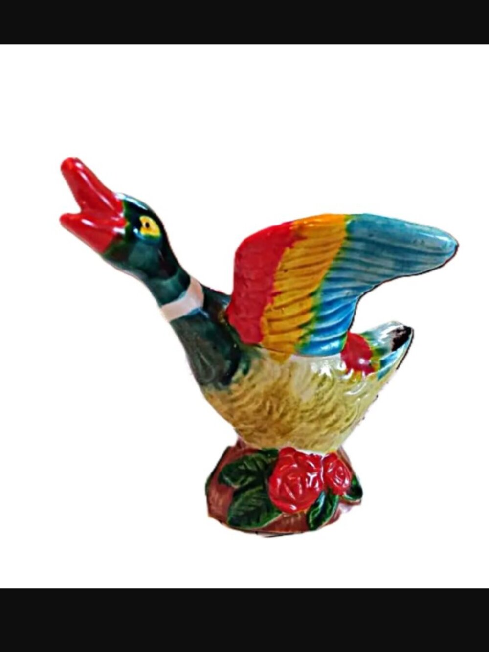 Vintage Ceramic Duck Mallard Colorful Spill Vase Match Holder SMALL